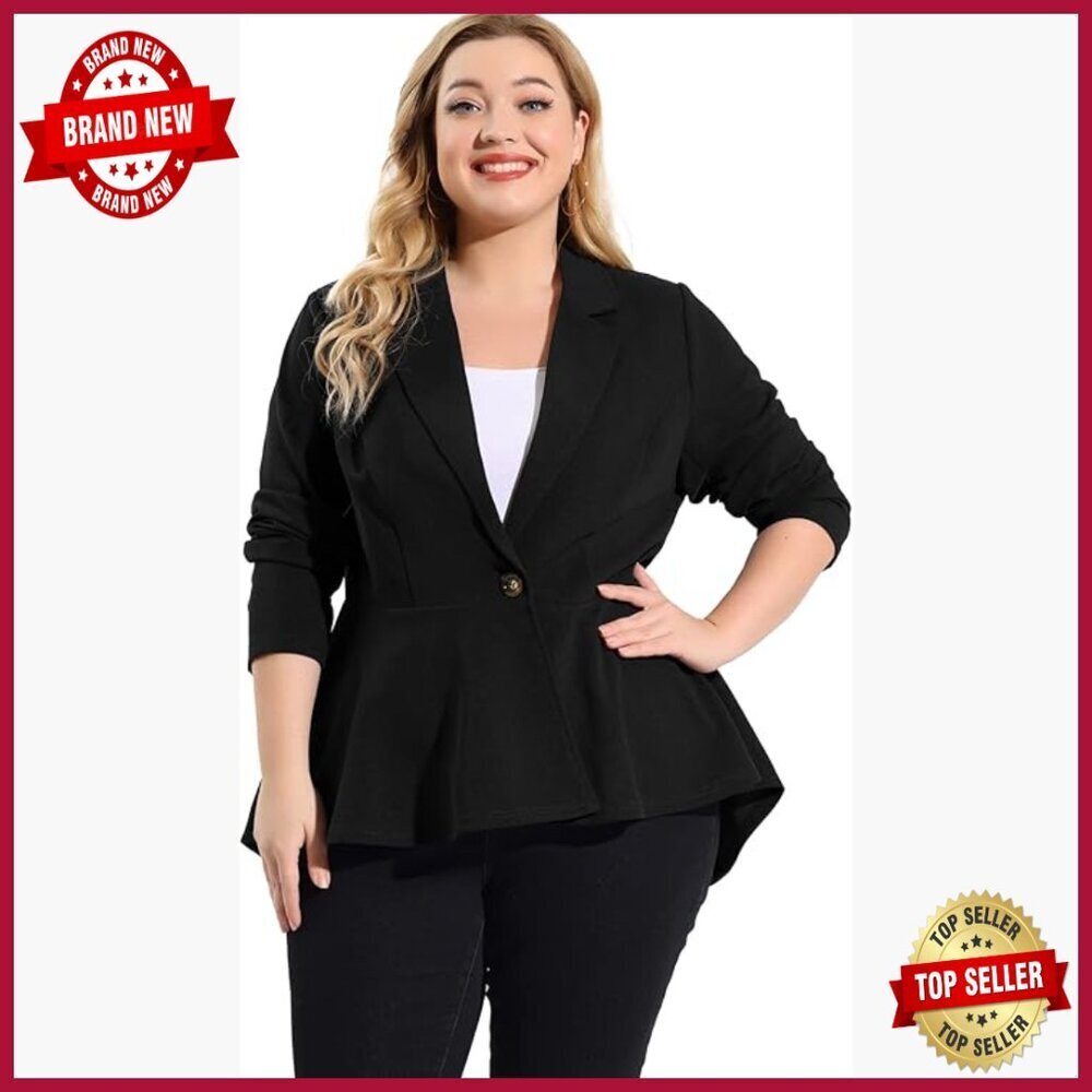 Plus Size Peplum Blazer Notch Lapel Work Business Casual Jacket